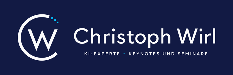 Logo Christoph Wirl, weiße Fassung auf dunkelblauem Grund