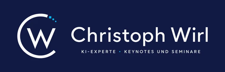 Logo Christoph Wirl, weiße Fassung auf dunkelblauem Grund